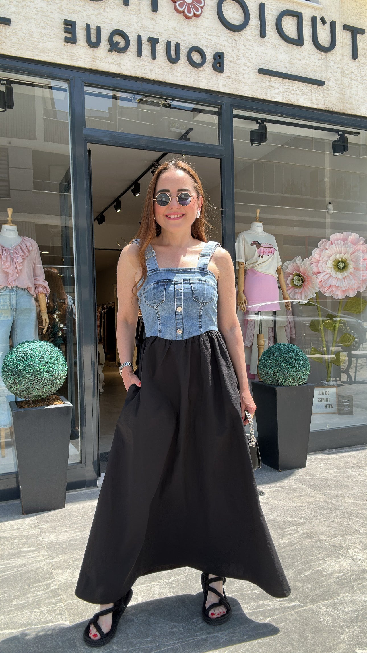 Paraşüt detaylı denim elbise
