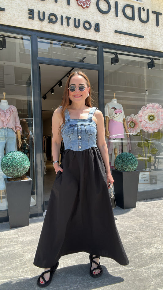 Paraşüt detaylı denim elbise