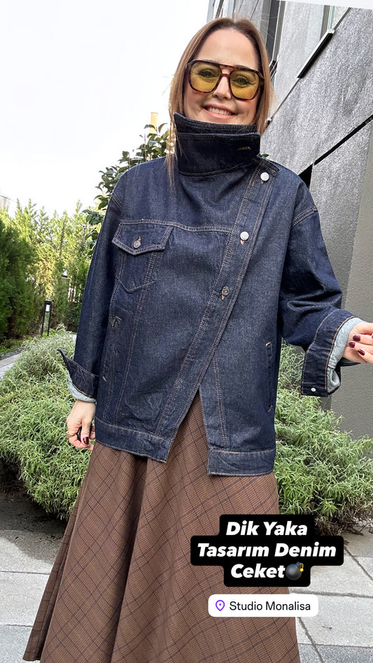 Dik Yaka verev denim ceket