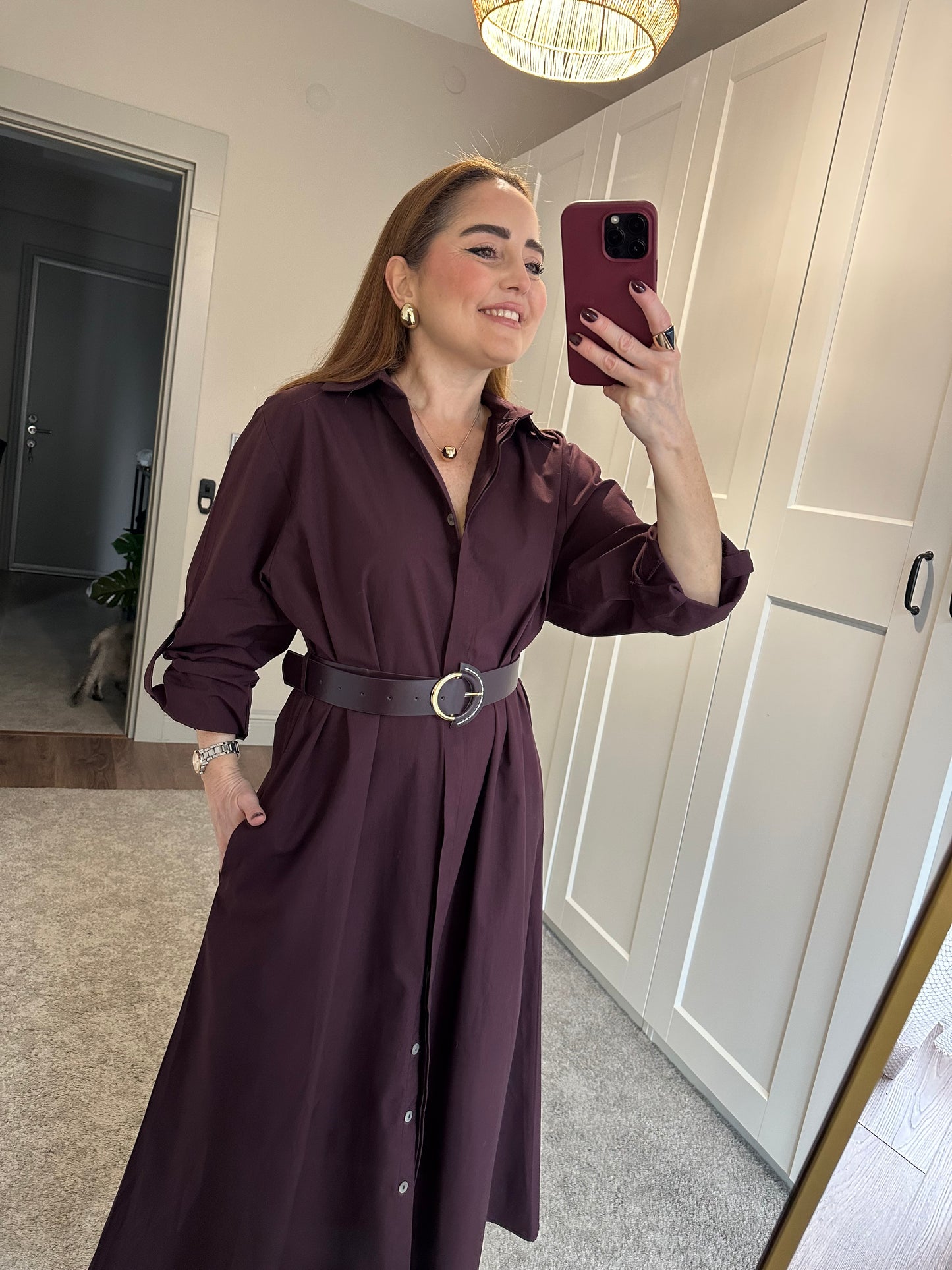 Premium kemerli gömlek elbise