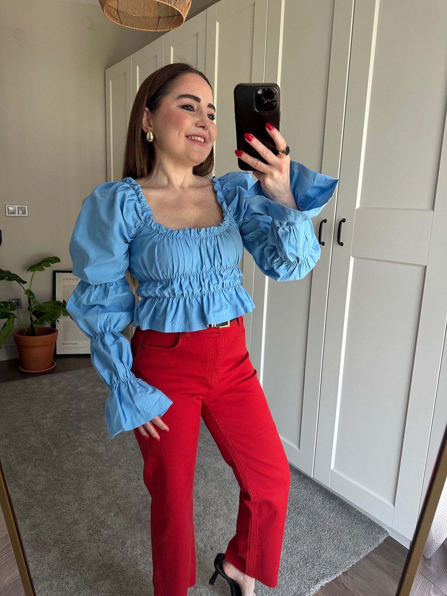 Büzgülü poplin bluz