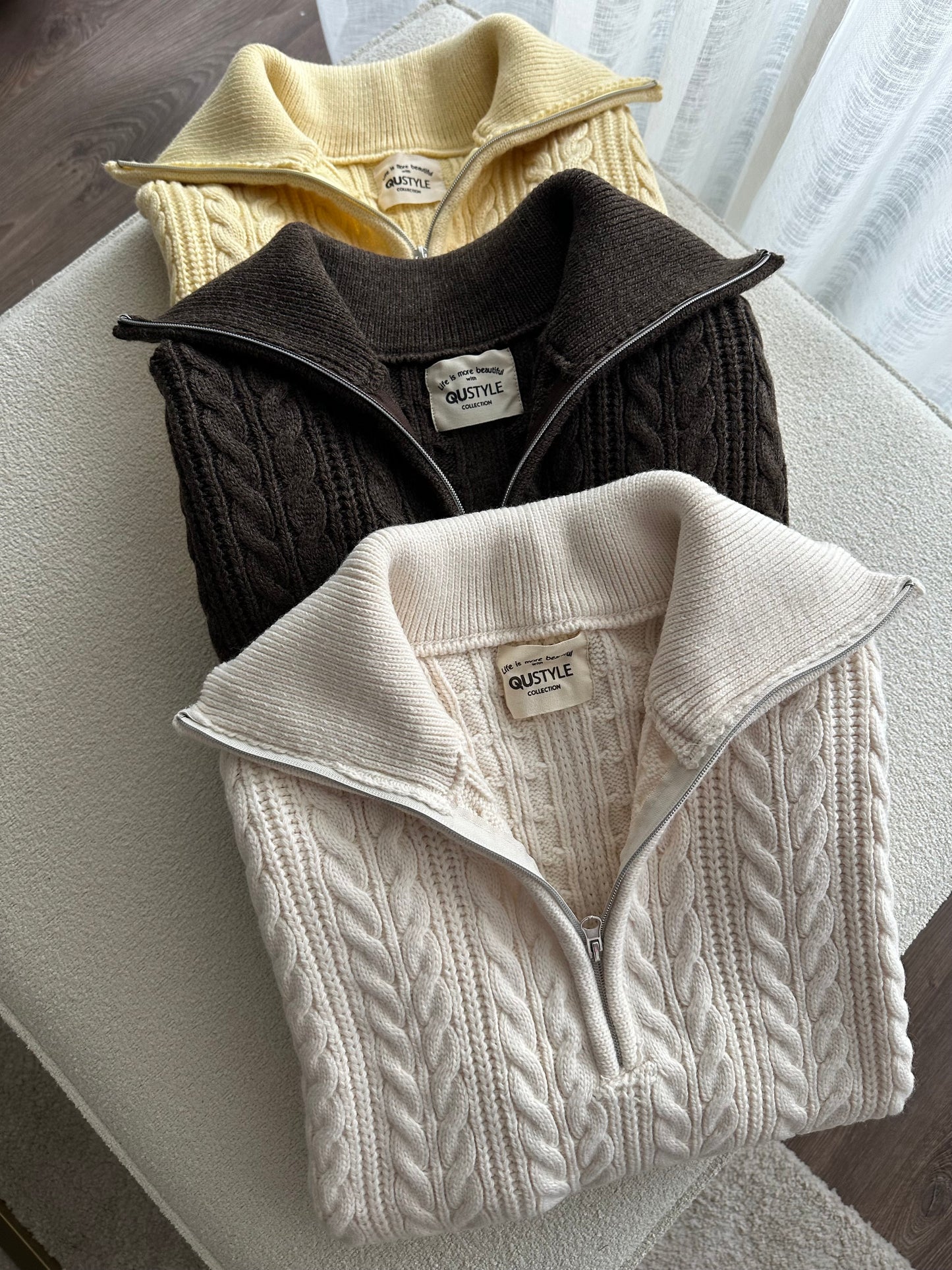 Premium Saçörgü fermuarlı kazak