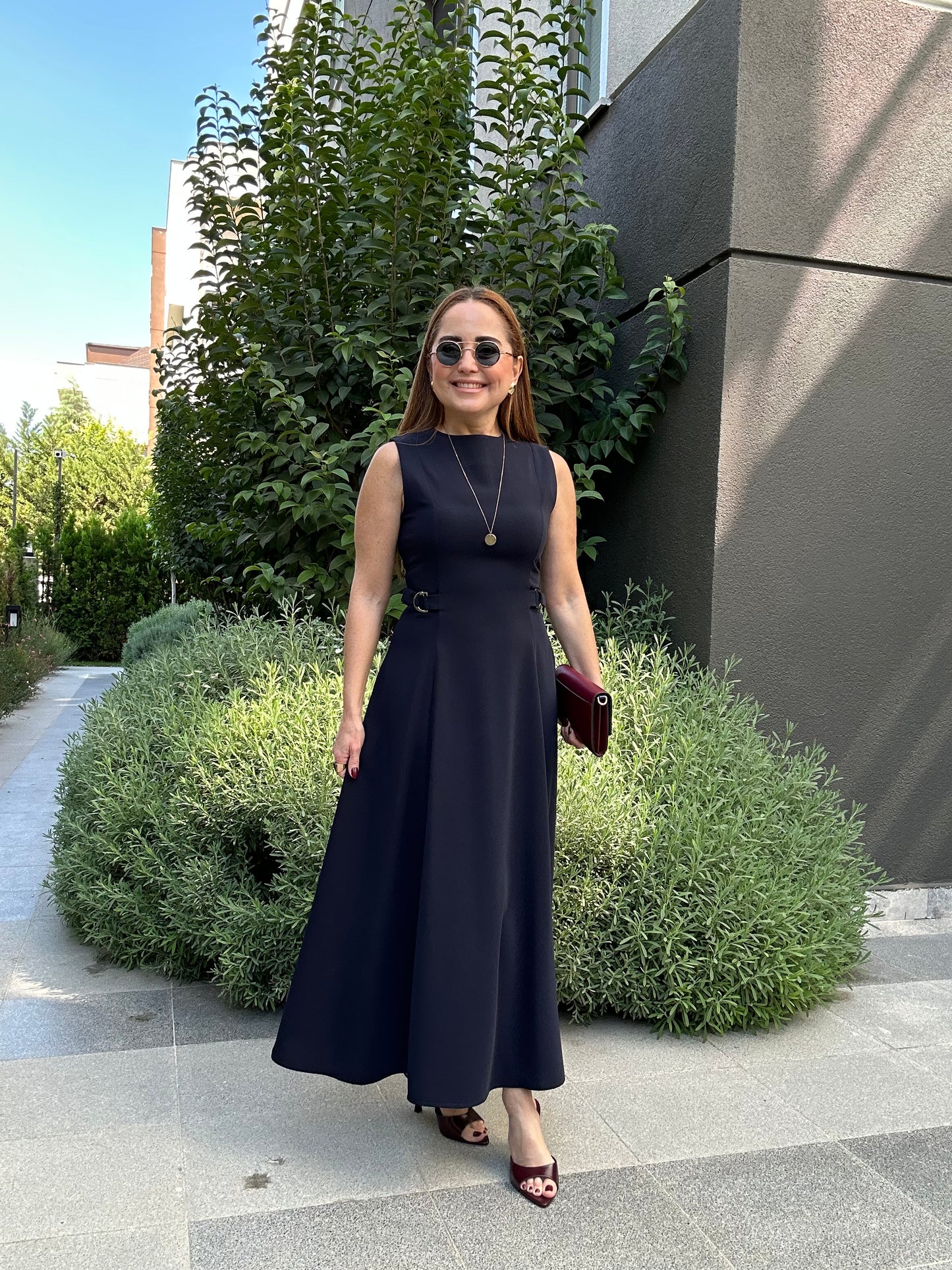 Bel detaylı krep elbise