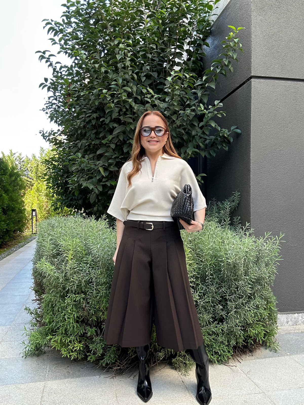 Mocha kemerli bermuda