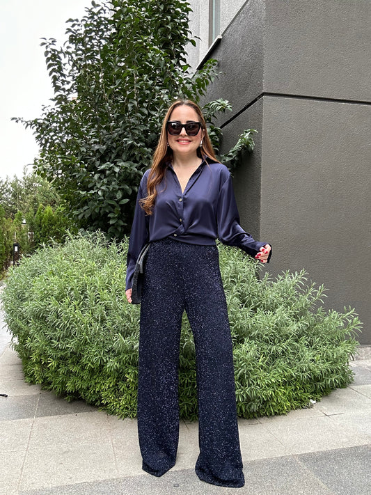 Işıltılı bolpaça pantolon