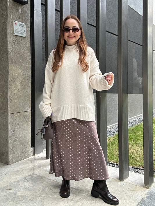 Puantiyeli saten etek