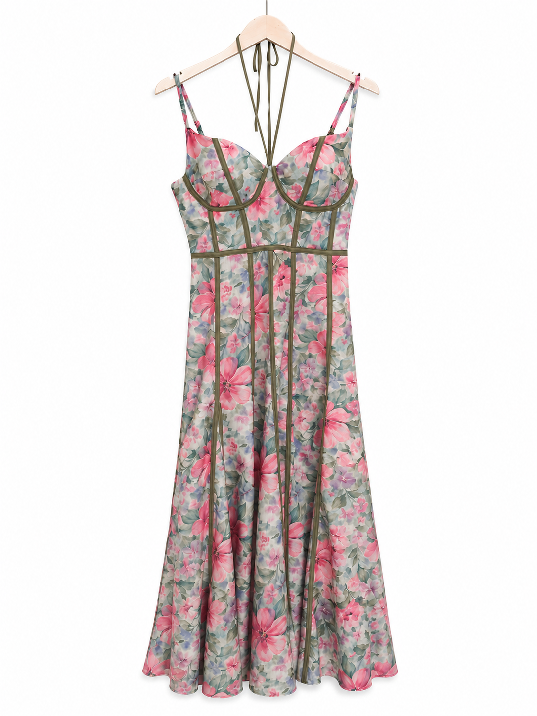 Floral keten elbise