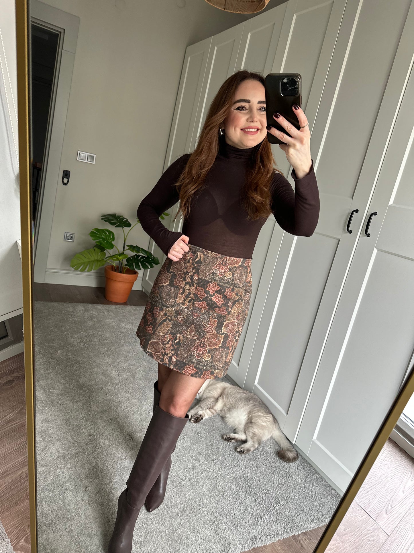 Desenli denim etek