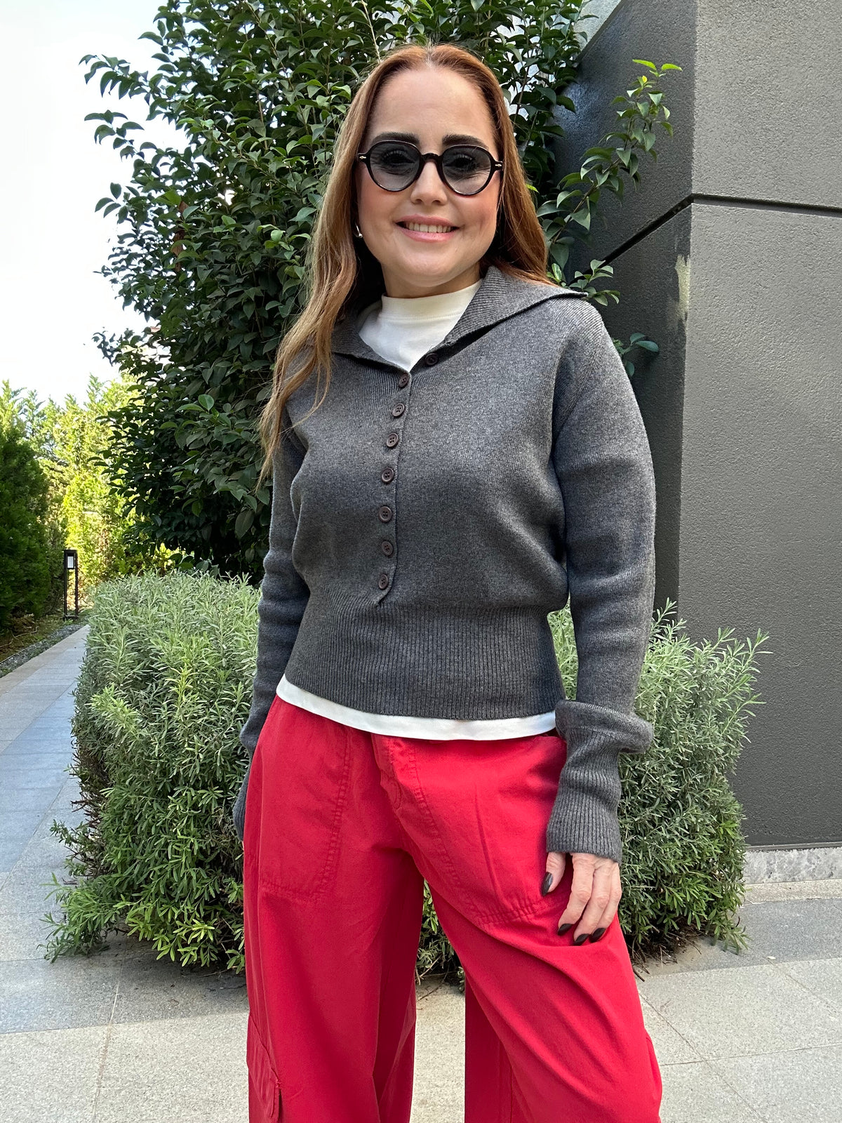 Merl düğmeli triko