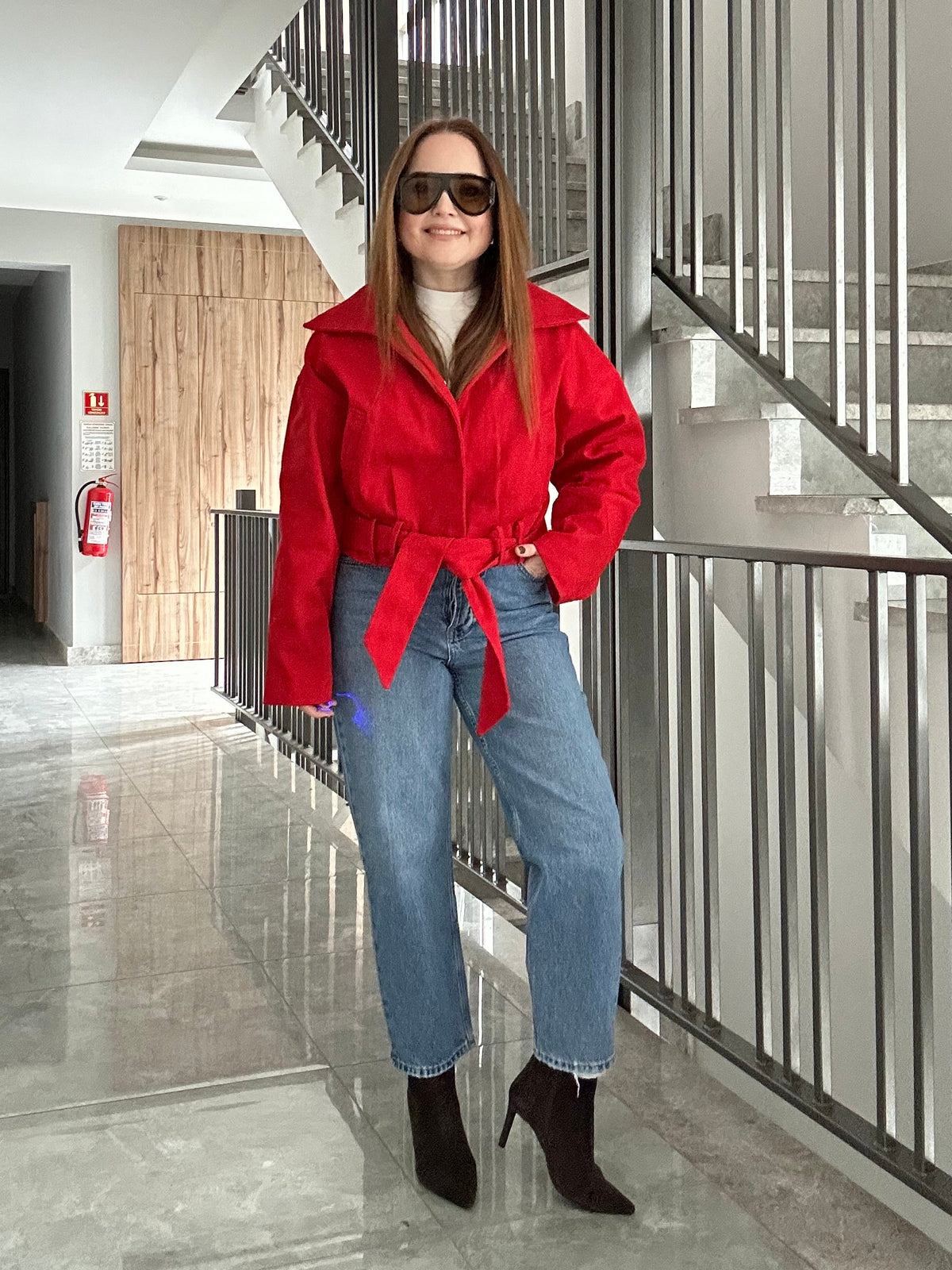 Red gabardin ceket