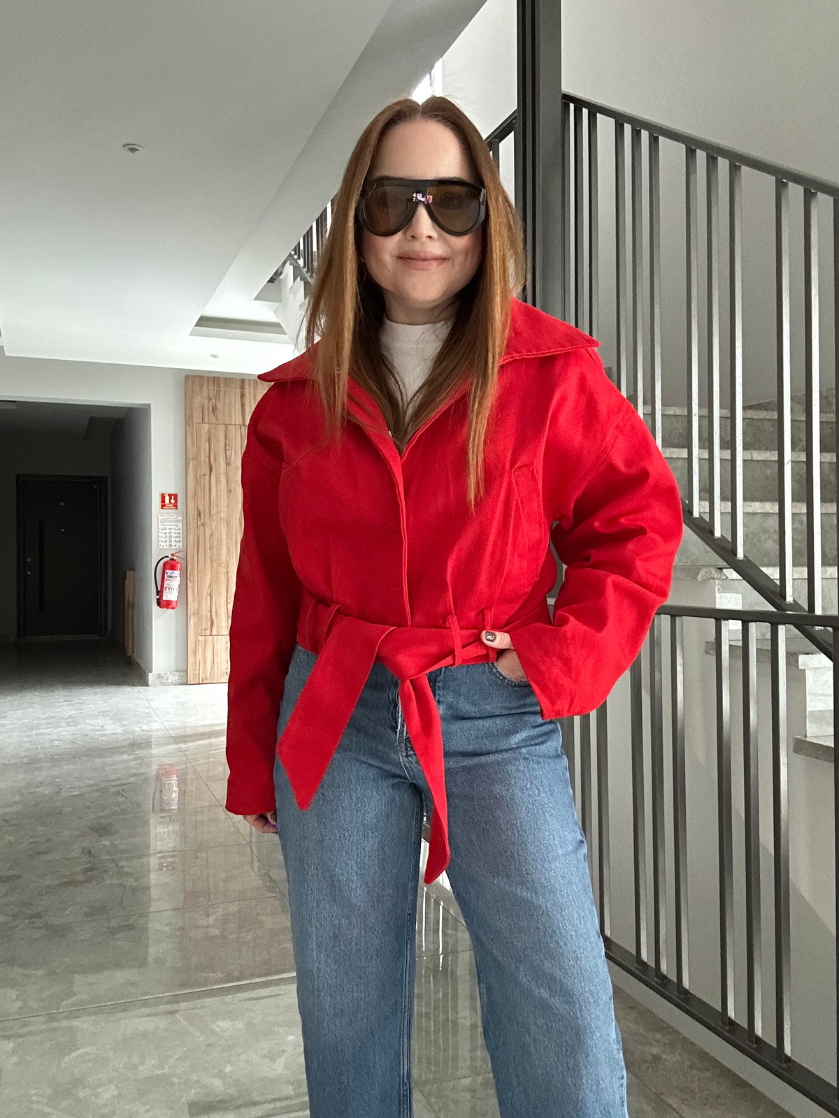 Red gabardin ceket