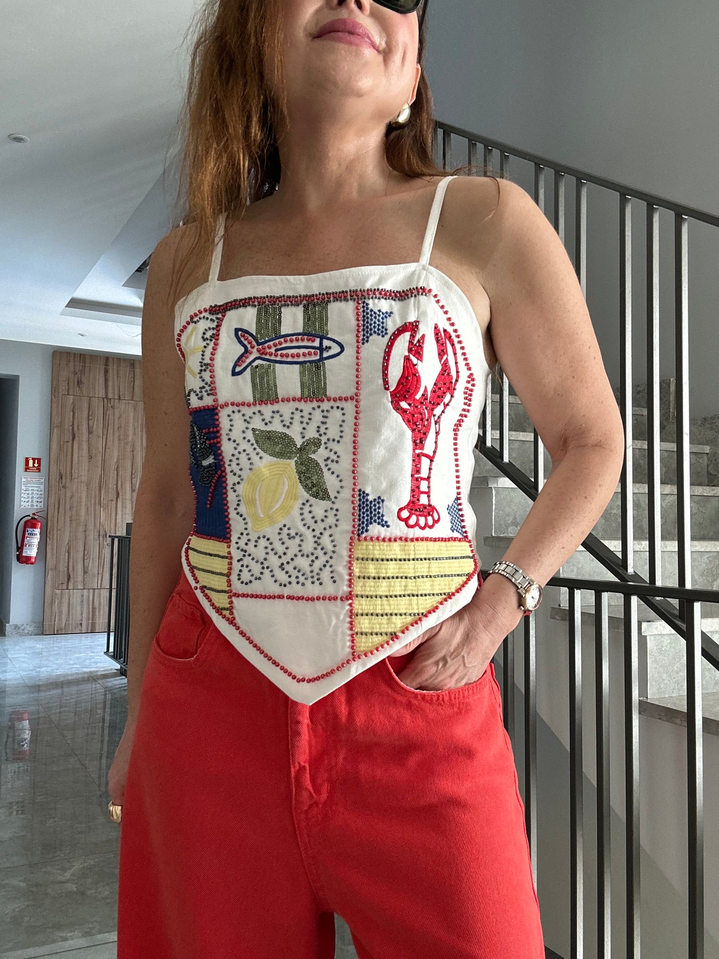 Capri boncuk işli bluz