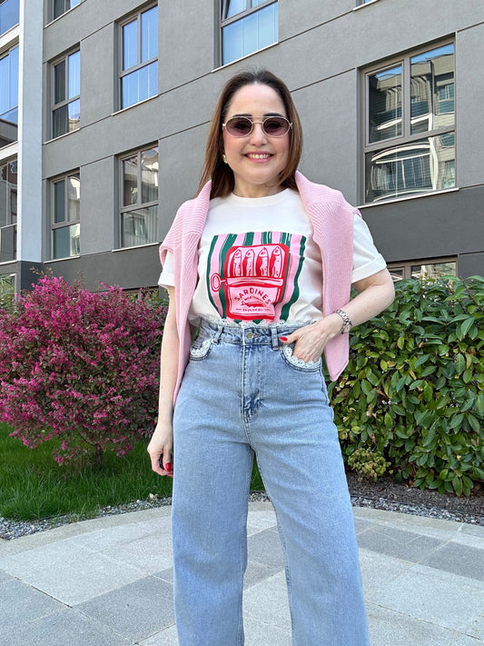 Sardines baskılı tişört