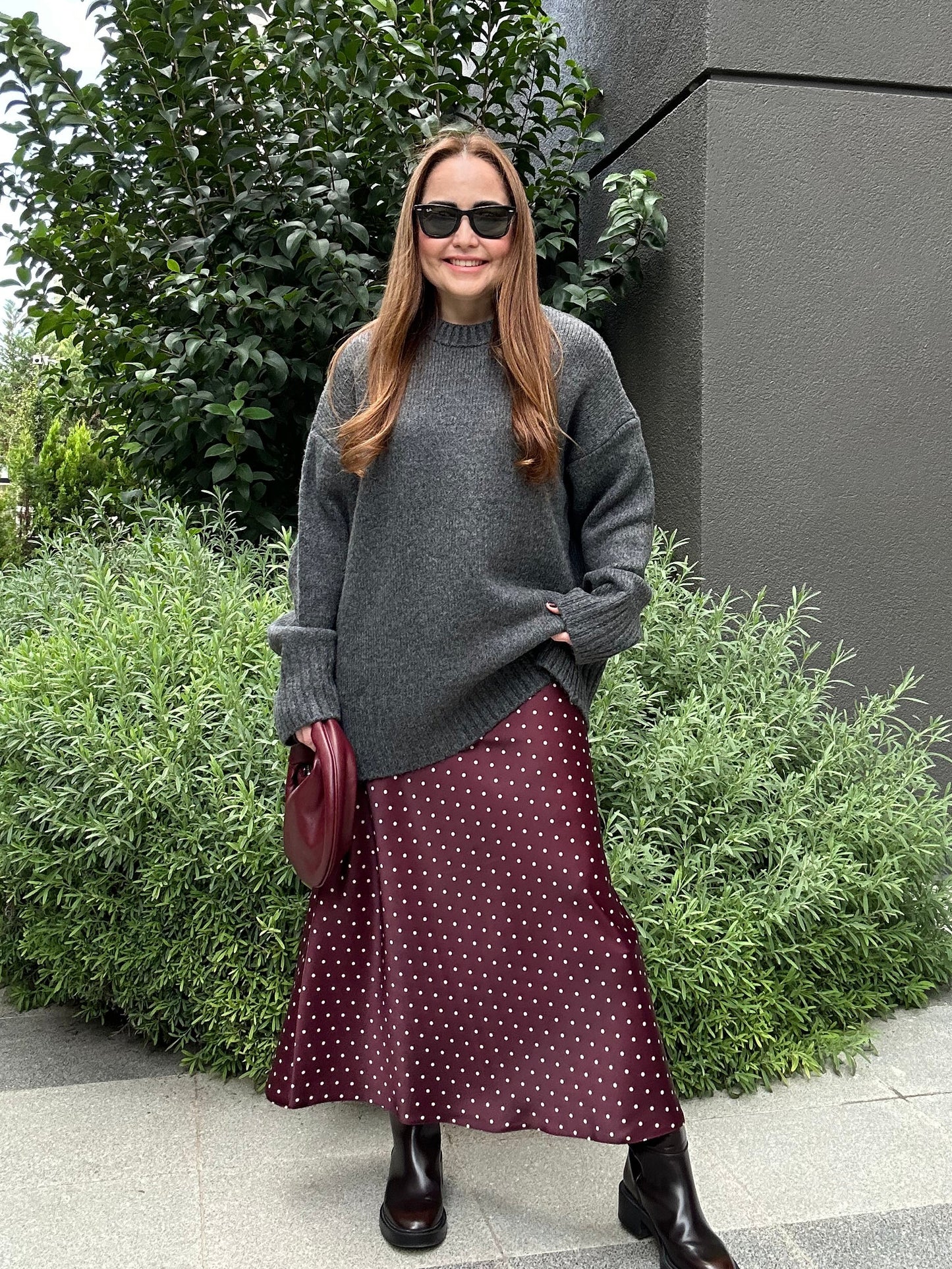 Puantiyeli saten etek