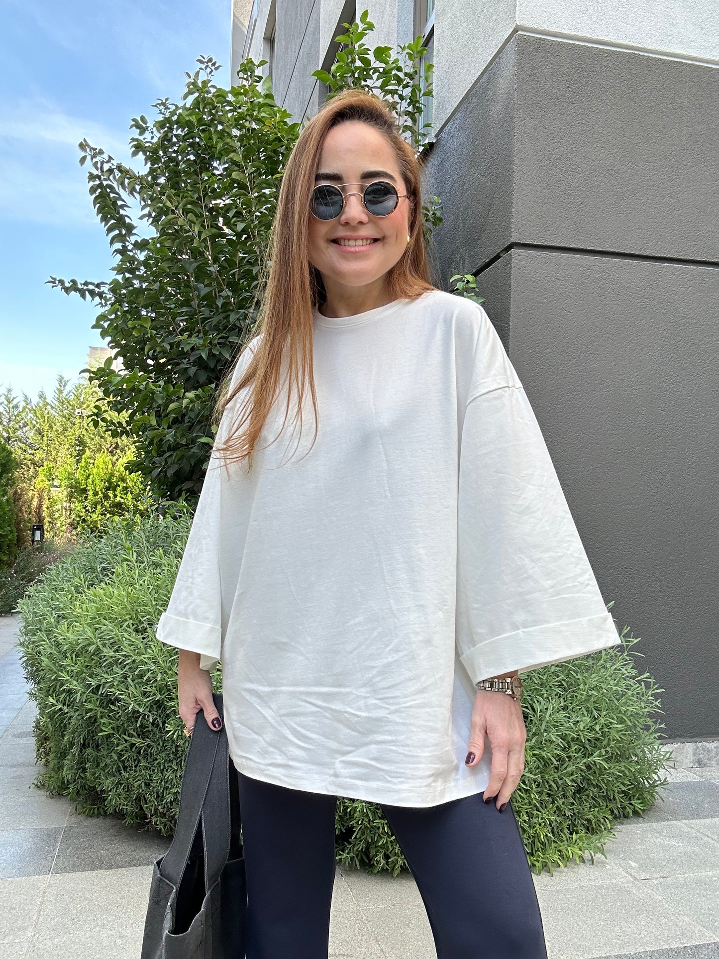 Basic tişört Oversize kalıptır Uzunluk 67 cm