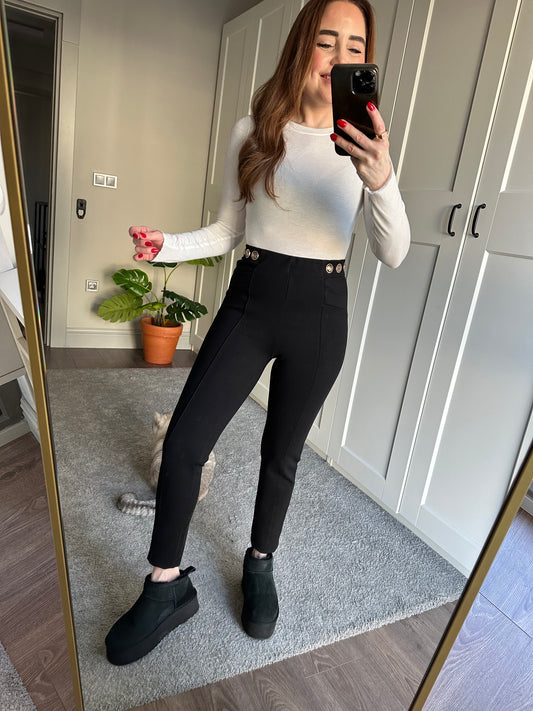 Düğmeli çelik örgü tayt pantolon