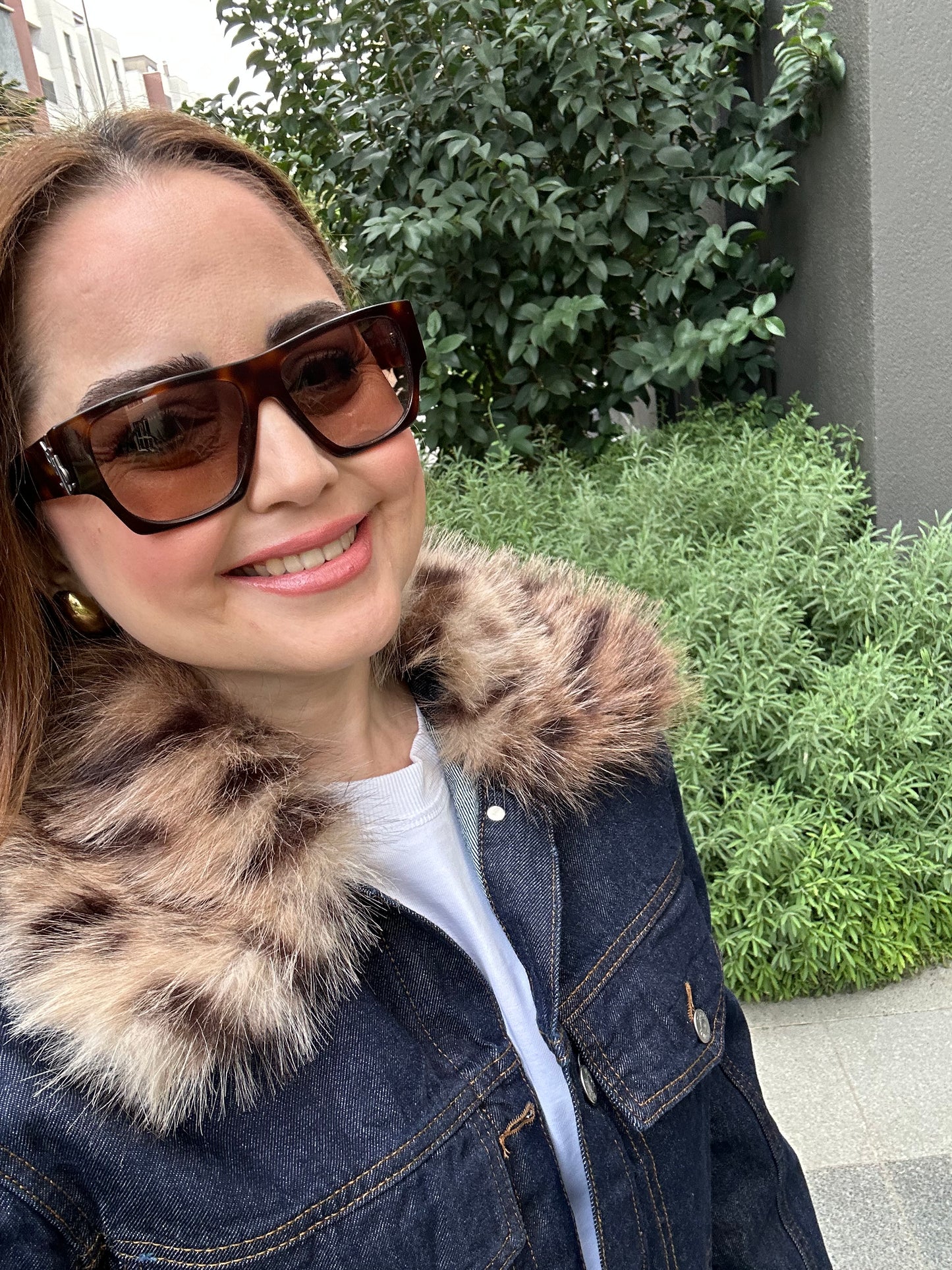 Leopar tüylü denim mont ( Çıkabilir kürk )