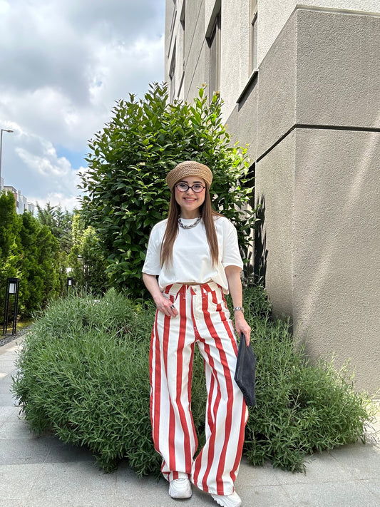 Çizgili denim pantolon