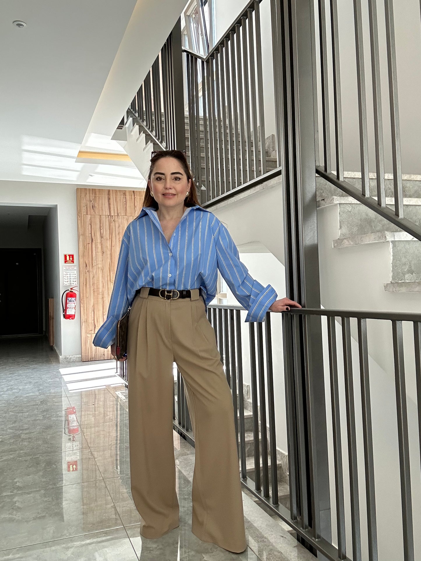 Kalın brit detaylı palazzo