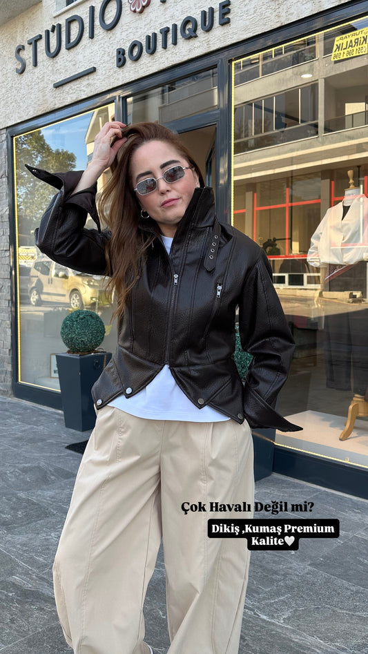 Luxe tasarım deri mont