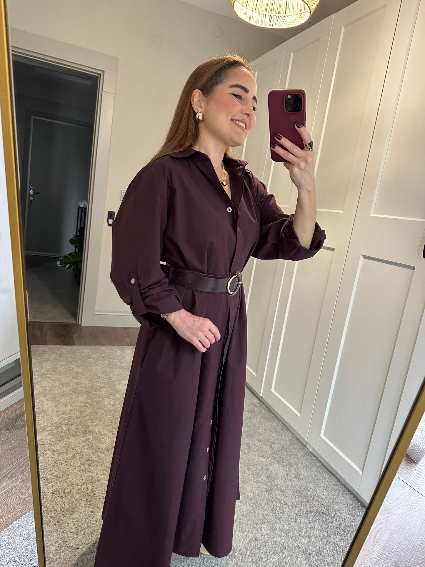 Premium kemerli gömlek elbise