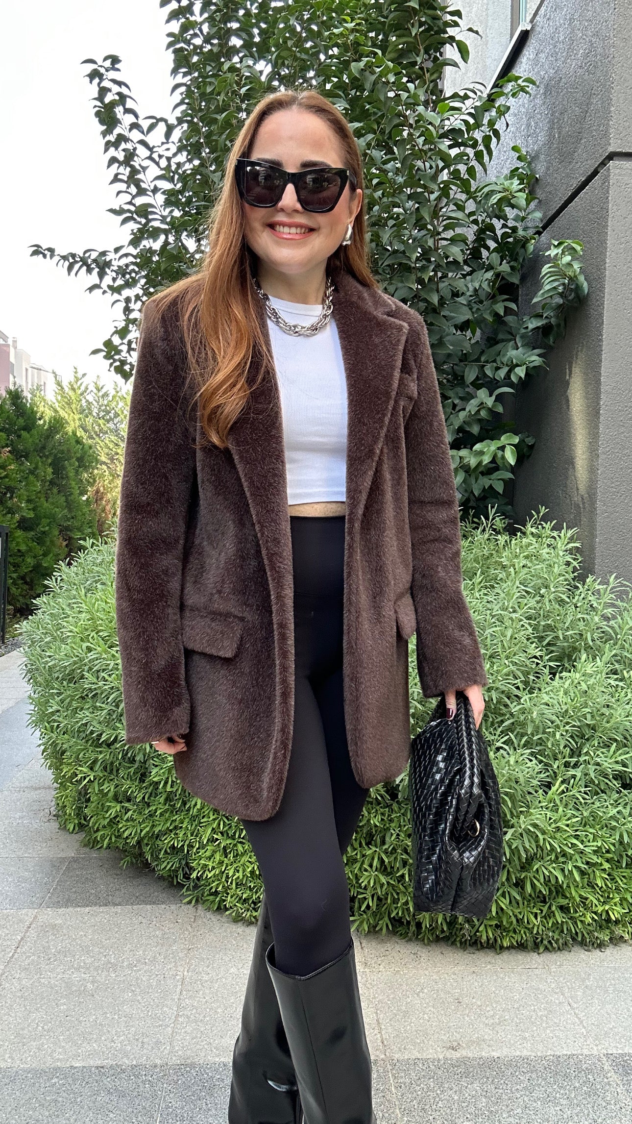 Premium tüylü kemerli blazer