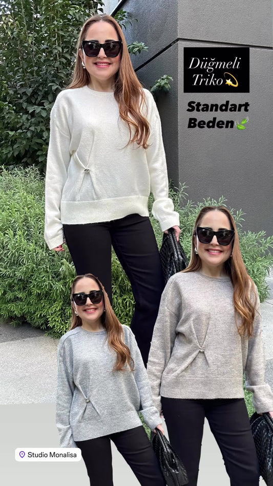 Düğme detaylı triko