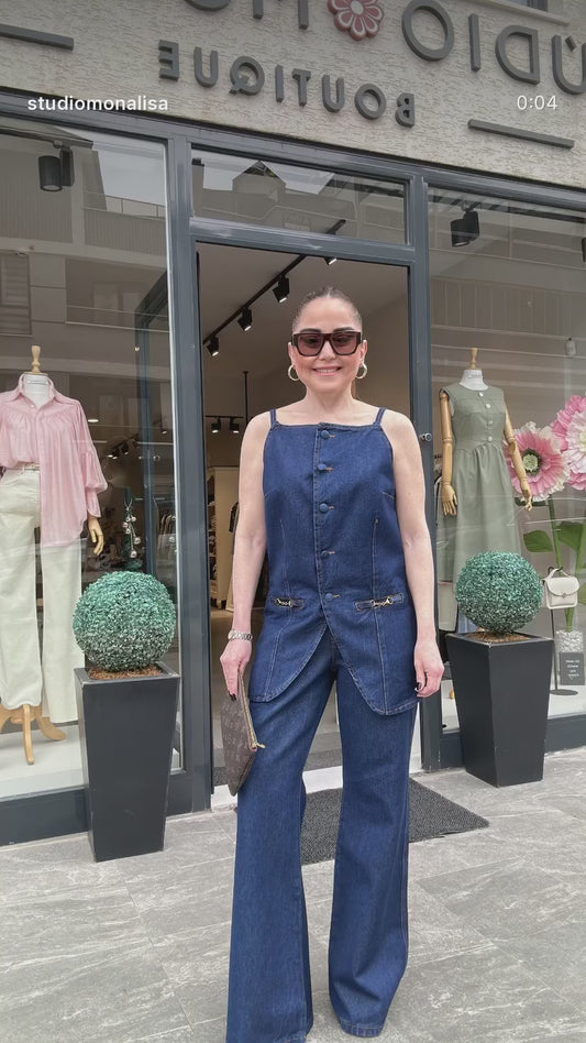 Denim yelek takım